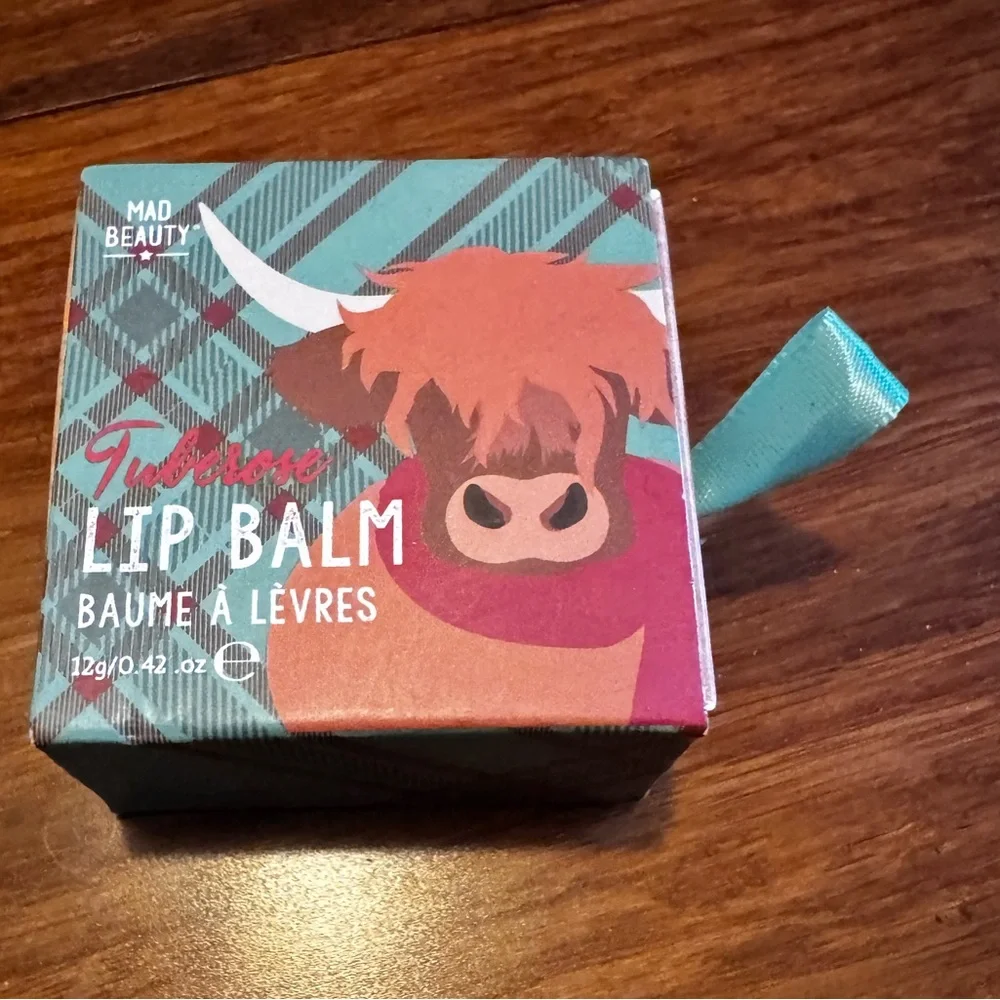 NWT Mad Beauty Tuberose Lip Balm Tin Scottish Scotland Highland Cow
